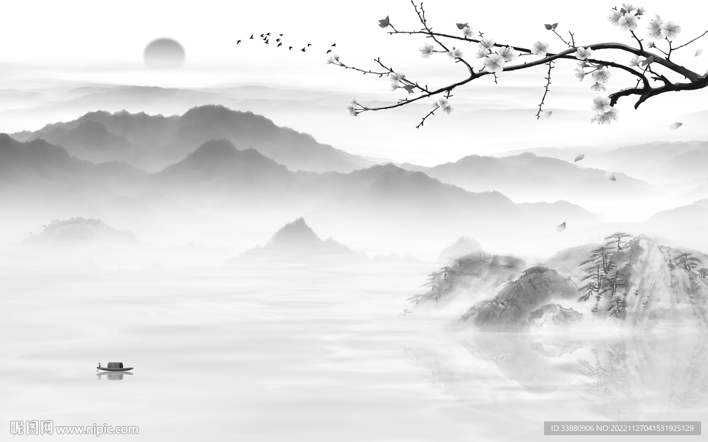 大气 客厅灰色山水 tiF分层