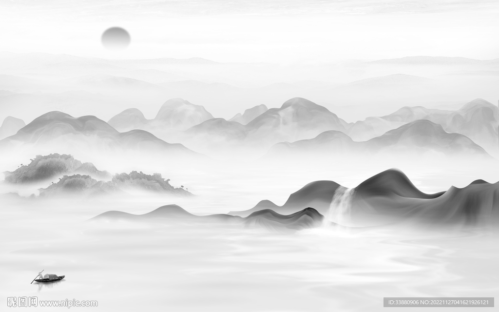 意境 灰背景山水画 tiF分层