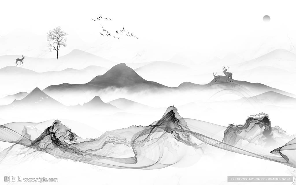 简约 灰背景山水画 tiF分层