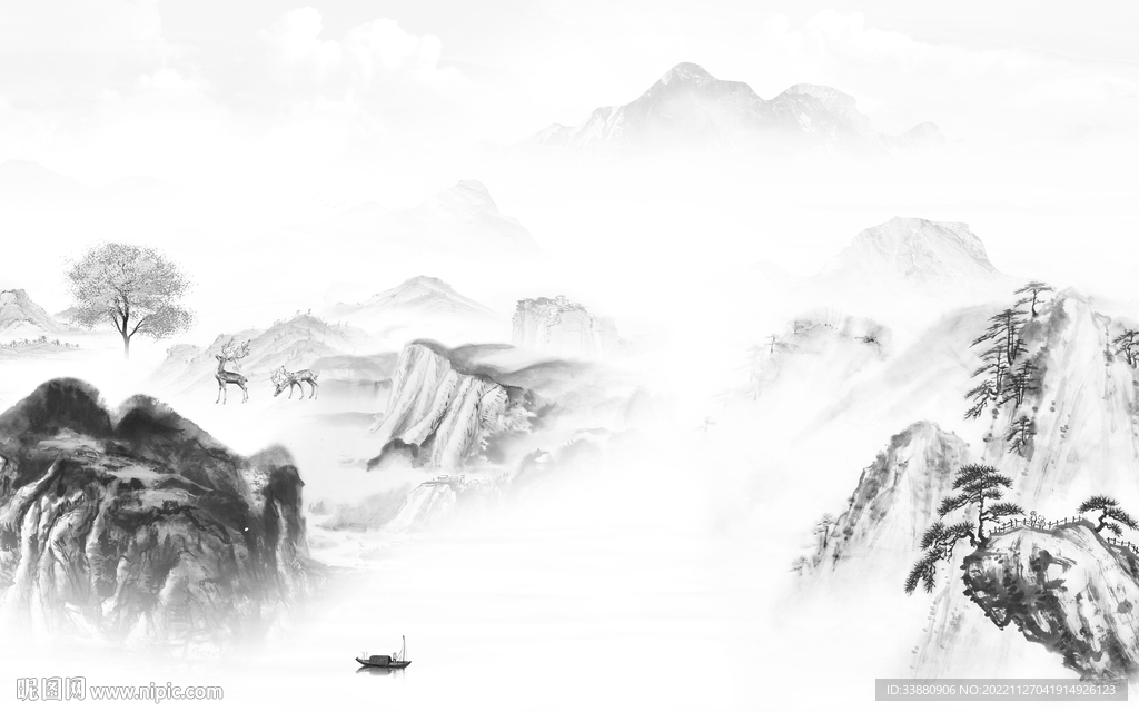 最新 灰背景山水画 tiF分层