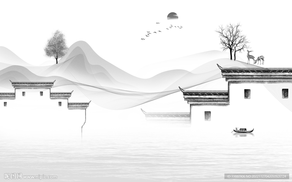 人气 灰背景山水画 tiF分层