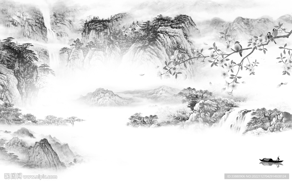 爆款 灰背景山水画 tiF分层