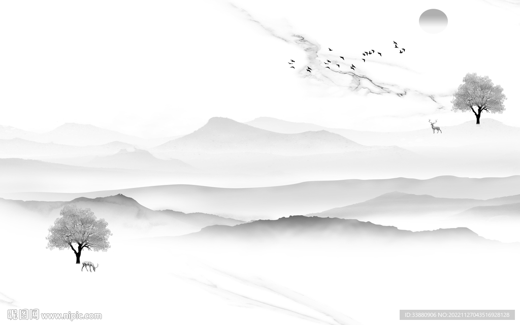 高清 灰背景山水画 tiF分层