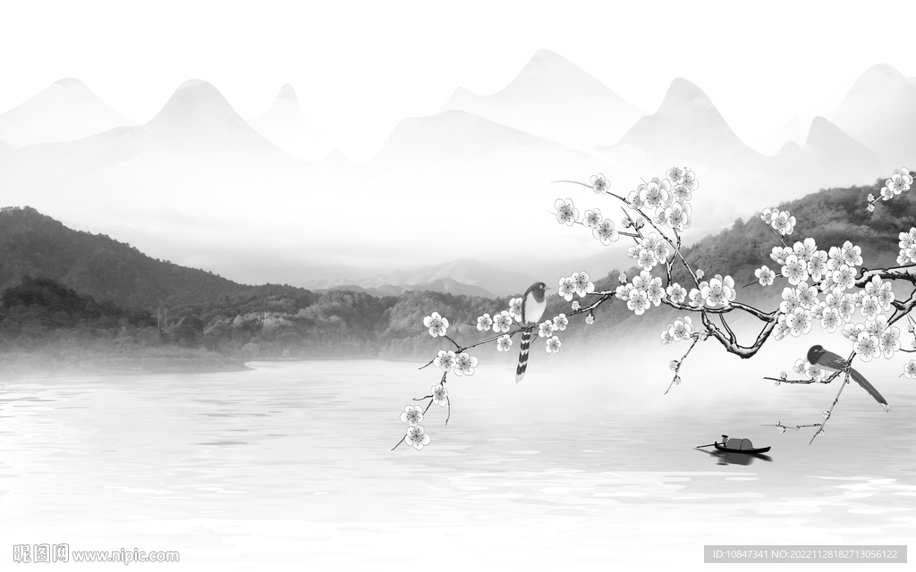 新款 中式灰色山水 tIf分层