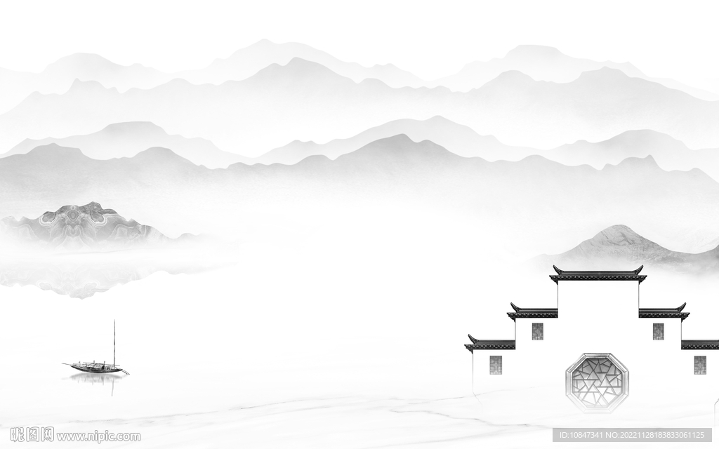 人气 中式灰色山水 tIf分层