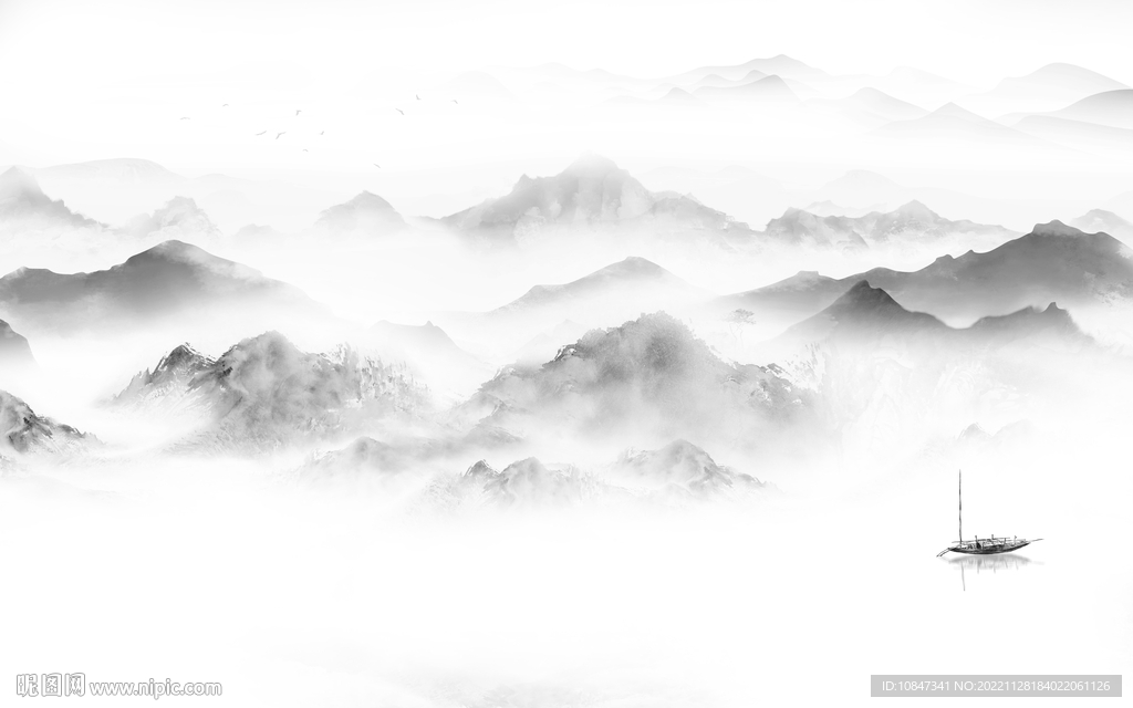 大气 中式灰色山水 tIf分层