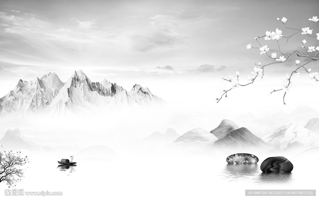 新款 意境灰色山水 tIf分层