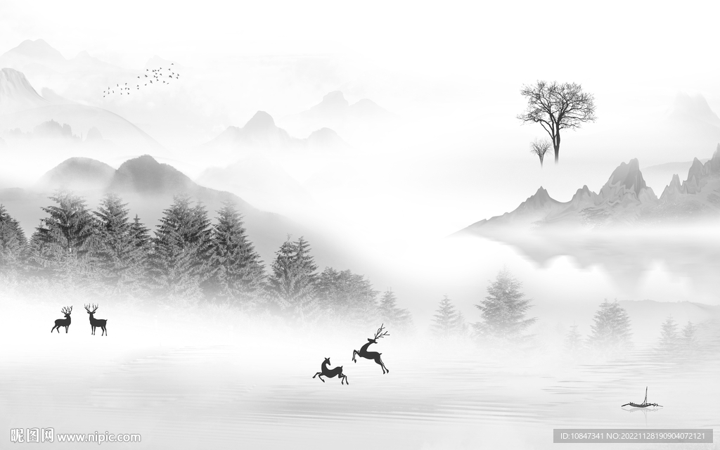 新品 意境灰色山水 tIf分层