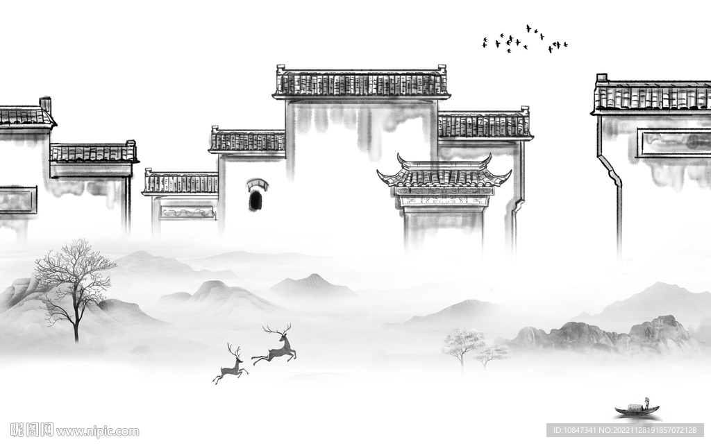 高清 高雅灰色山水 tIF分层