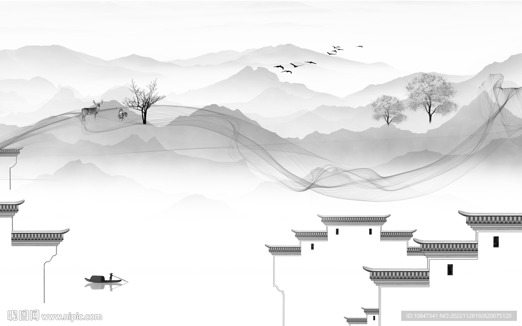 客厅 意境灰色山水 tIf分层