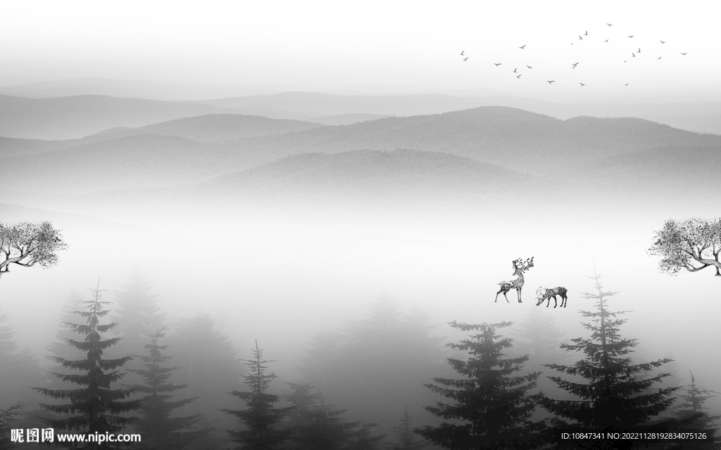 人气 高雅灰色山水 tIF分层