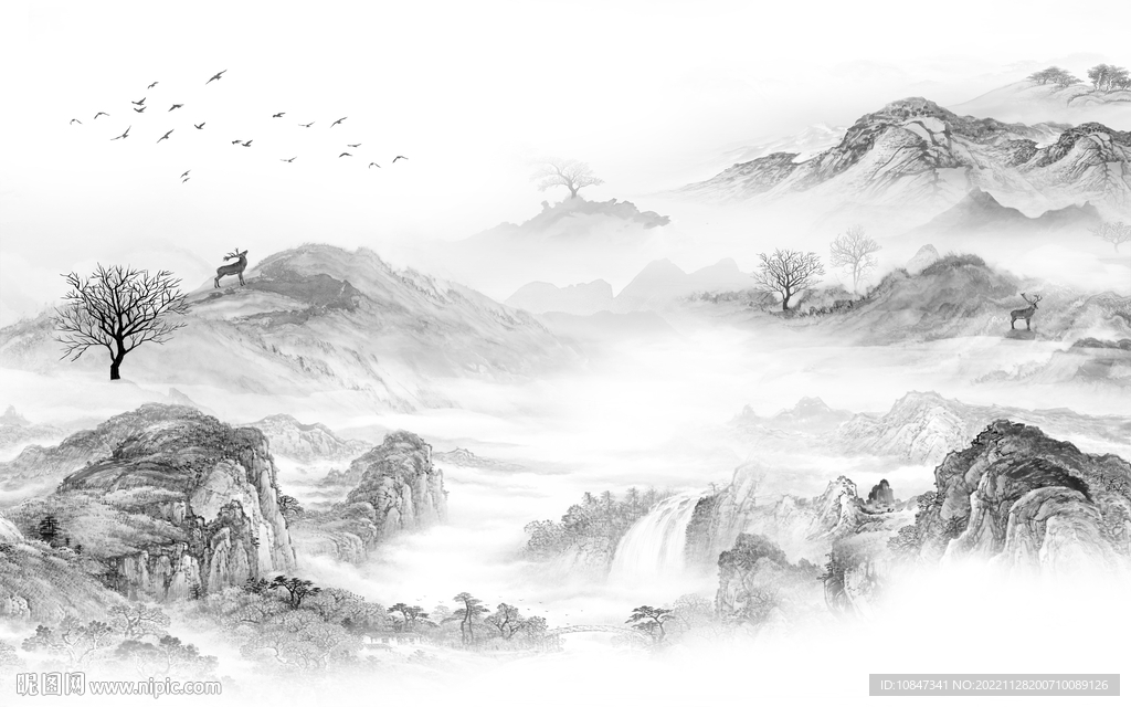 高清 简约灰色山水 TIf分层