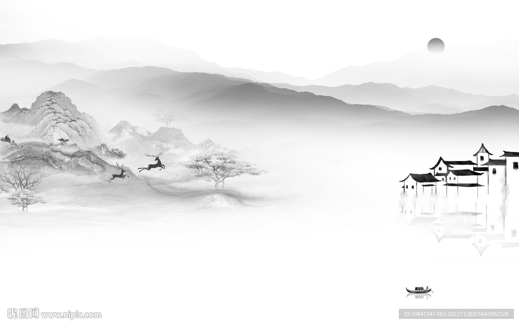 现代 简约灰色山水 TIf分层