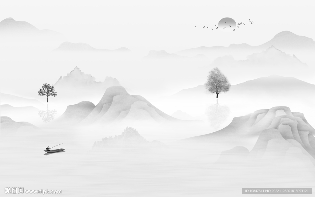 人气 简约灰色山水 TIf分层