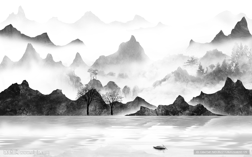 现代 意境灰色山水 tIf分层