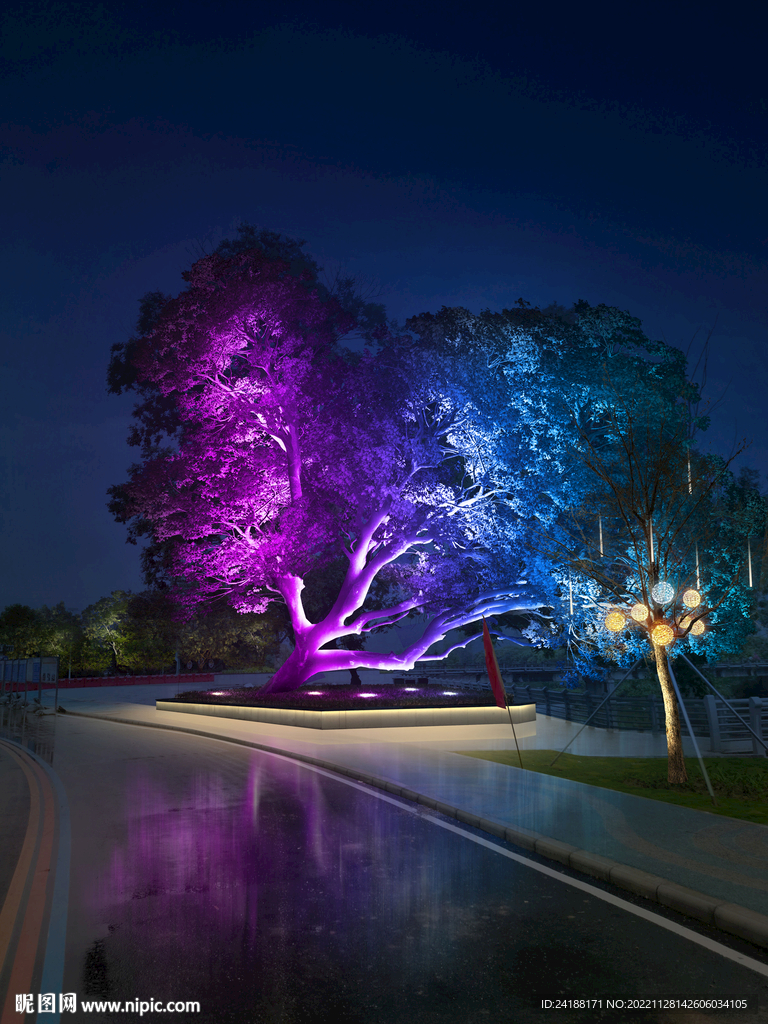 网红树夜景亮化PSD分层素材