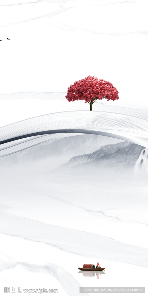 高雅 简约山水玄关 TIf分层