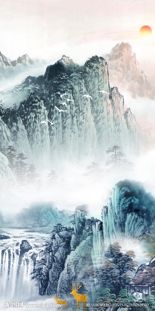 高端 简约山水玄关 TIf分层