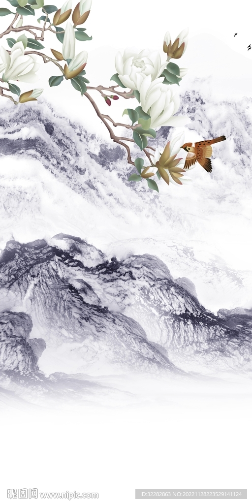 花鸟 简约山水玄关 TIf分层