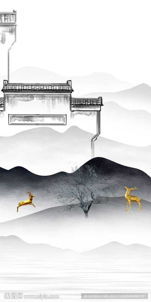 新品 新山水画玄关 TiF分层