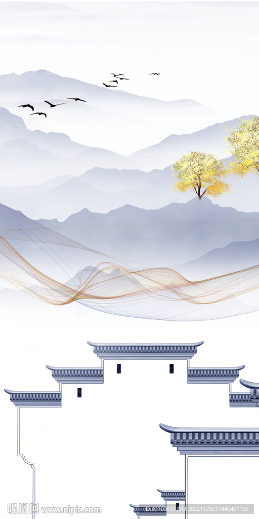 极简 高端玄关山水 tiF分层