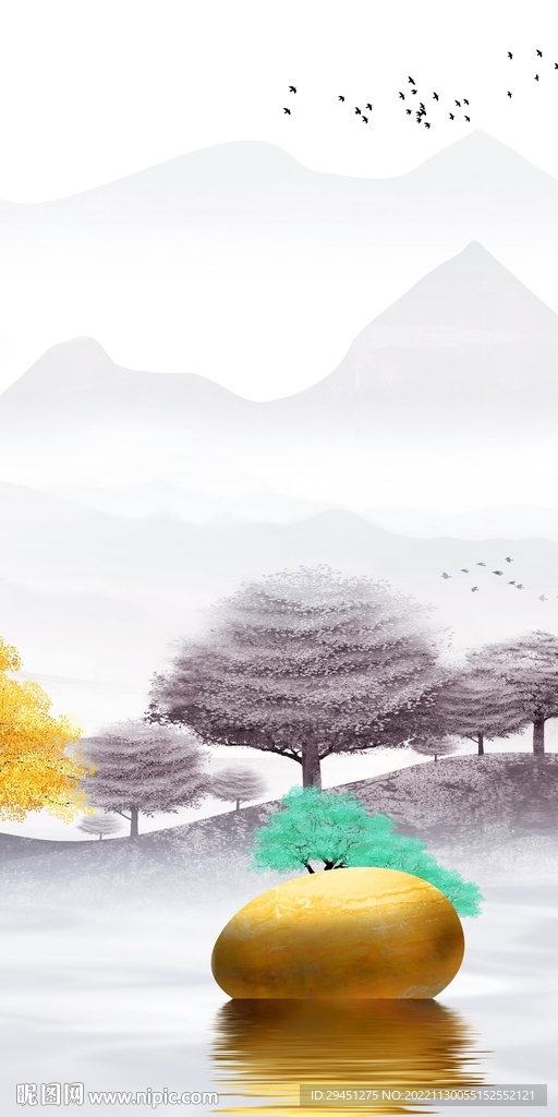 别墅 中式现代玄关 Tif分层