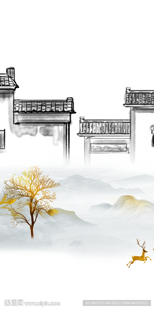 简约 山水风景玄关 Tif分层