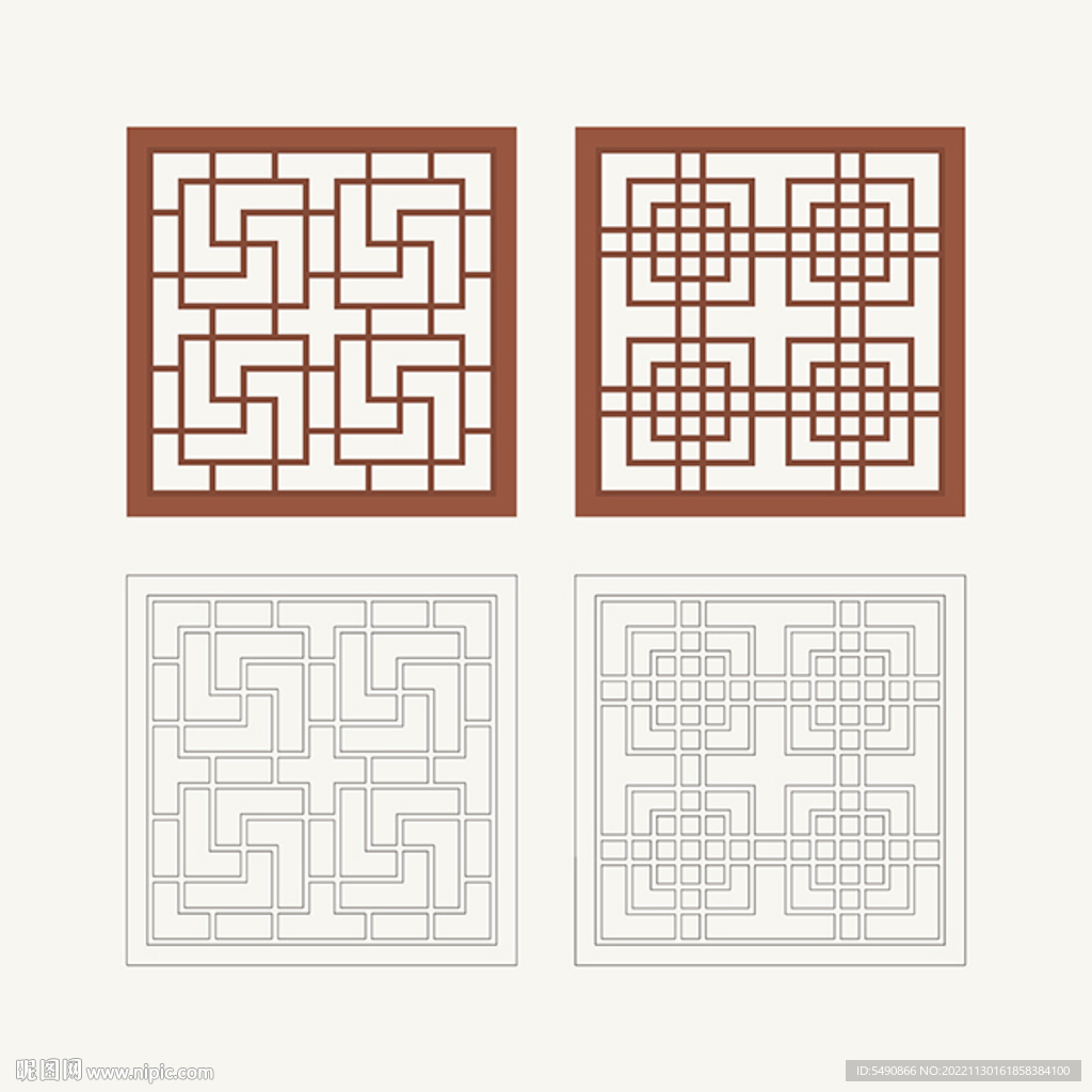 正方形窗花格 花窗 中式图案