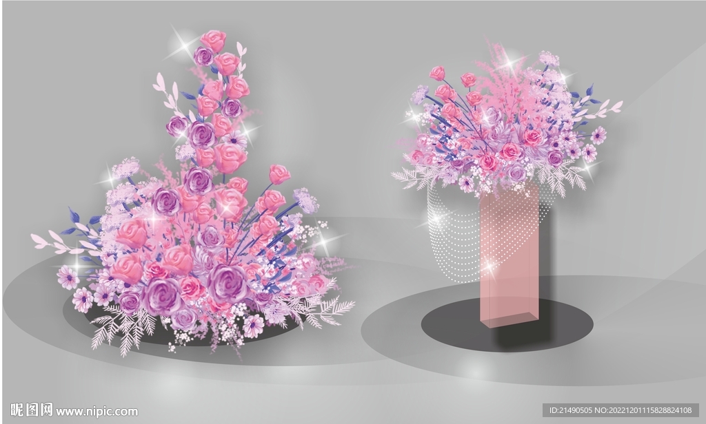 婚礼效果图手绘浅粉紫色花艺图片