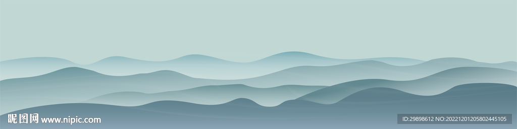 宽幅青绿水墨烟雾山水画