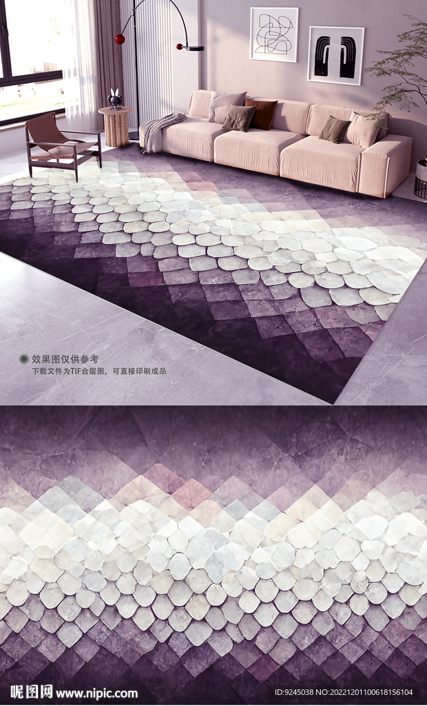 浅色简约图形地毯地垫图案设计