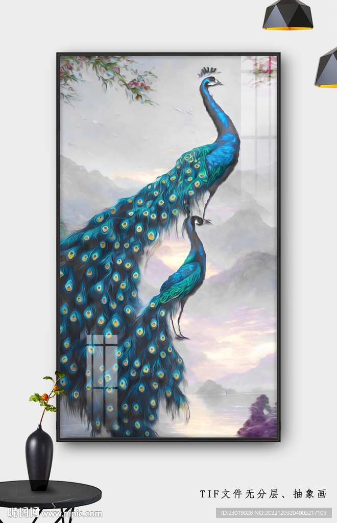 孔雀玄关装饰画