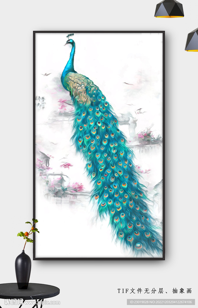 荣华富贵牡丹孔雀玄关装饰画