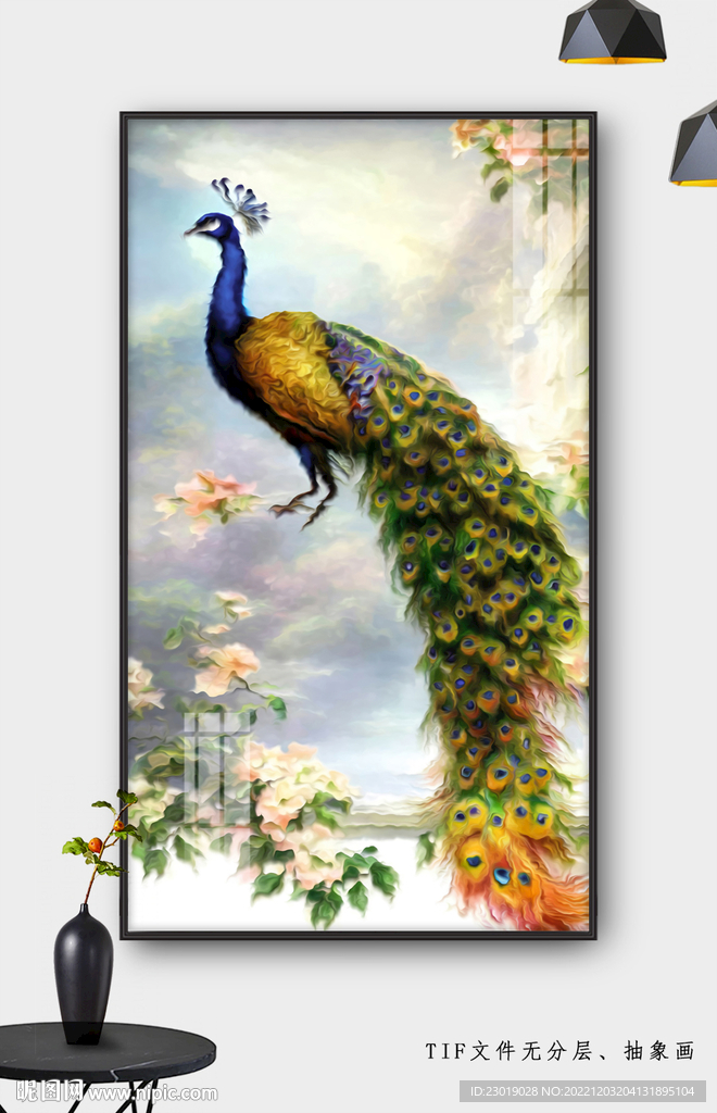 荣华富贵牡丹孔雀玄关装饰画