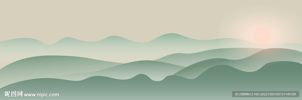 宽幅抽象水墨山水画曲线背景