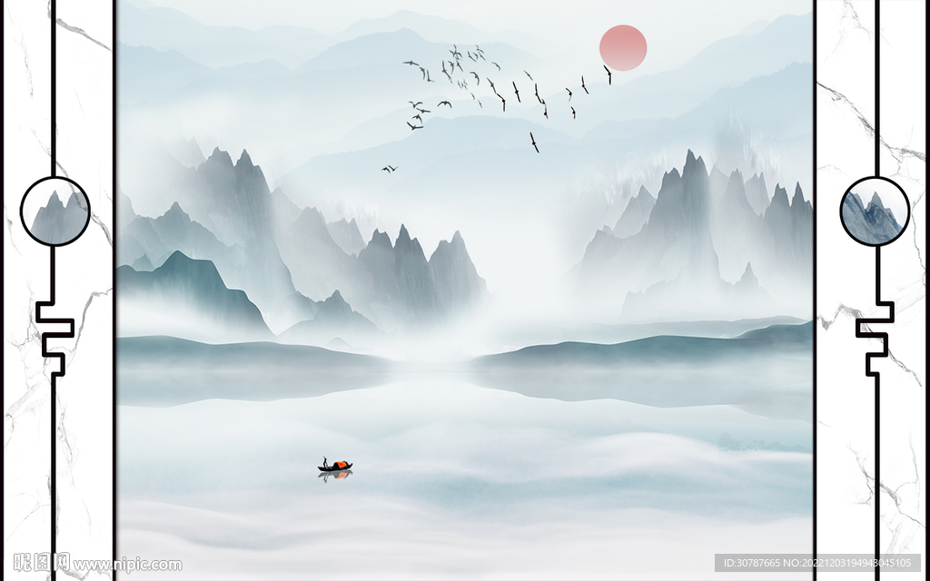 护墙板新中式山水背景墙