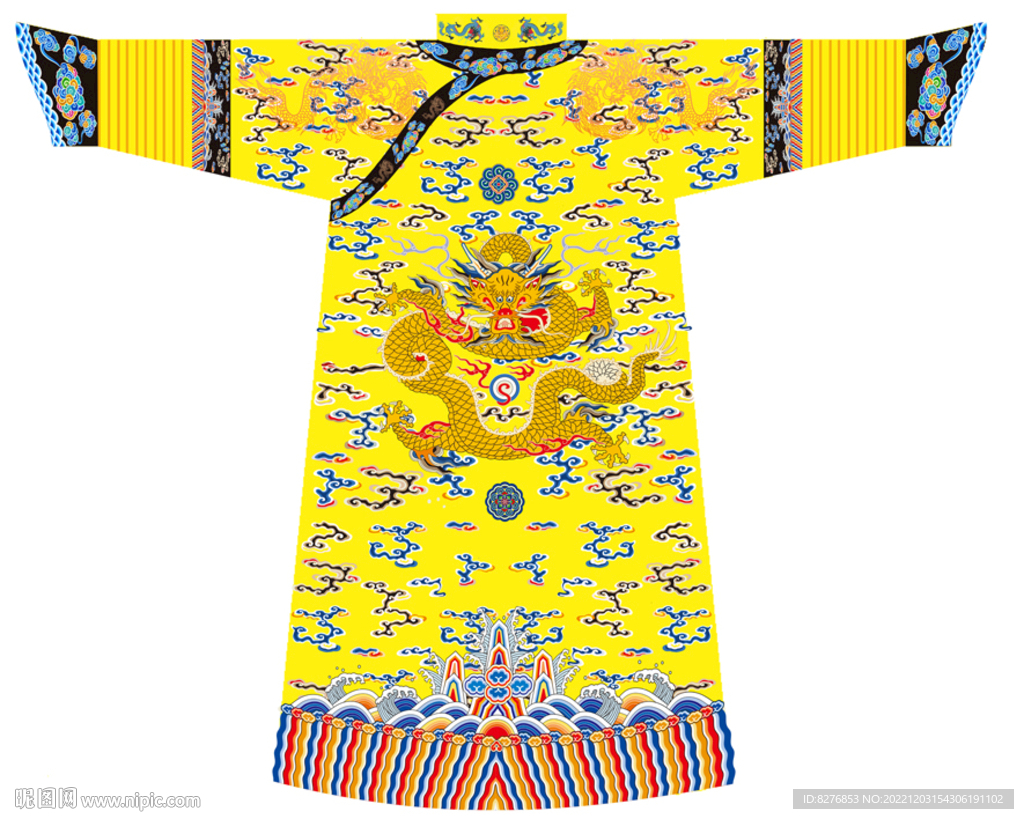 江崖海水纹火焰祥云团花黄滚龙袍