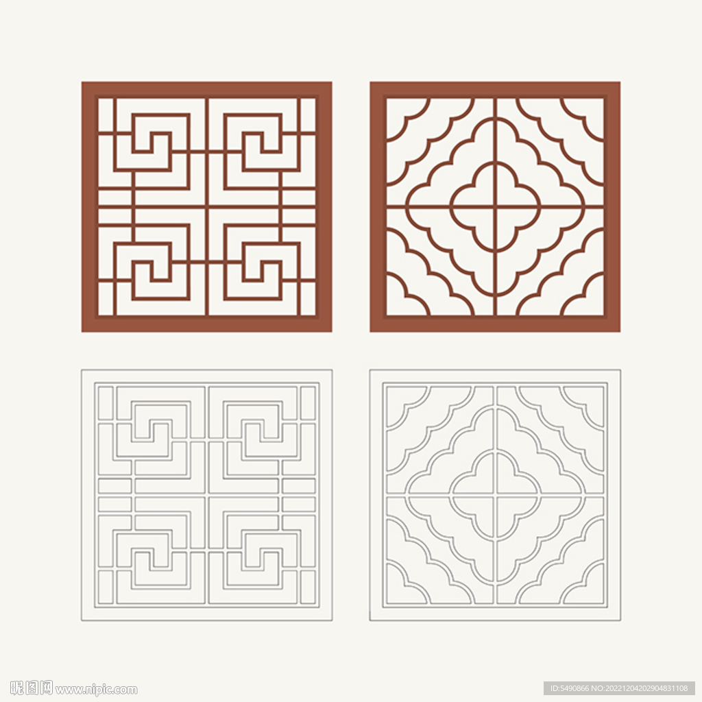 正方形窗花格 花窗 中式图案