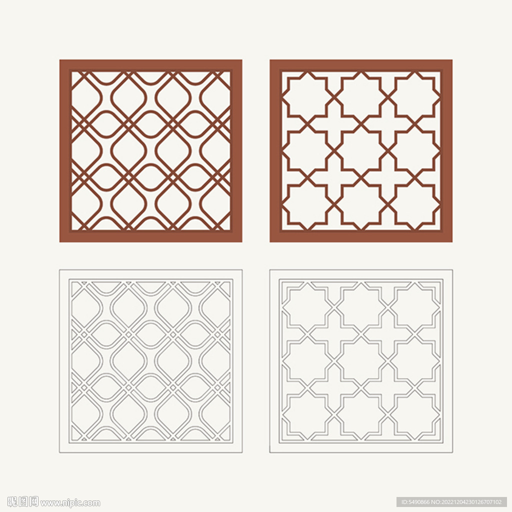 正方形窗花格 花窗 中式图案