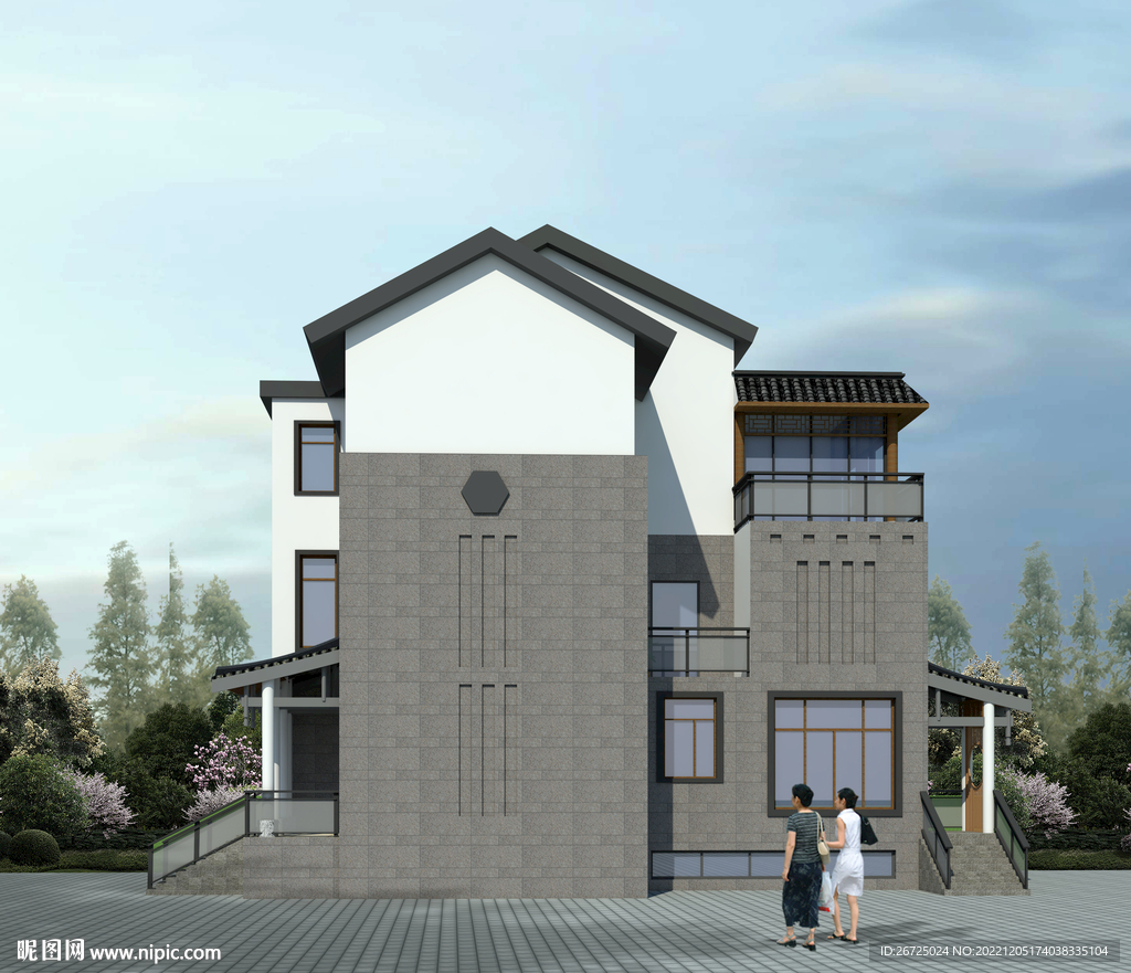 中式风格别墅外观设计案例效果图