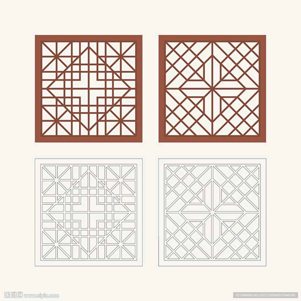 正方形窗花格 花窗 中式图案