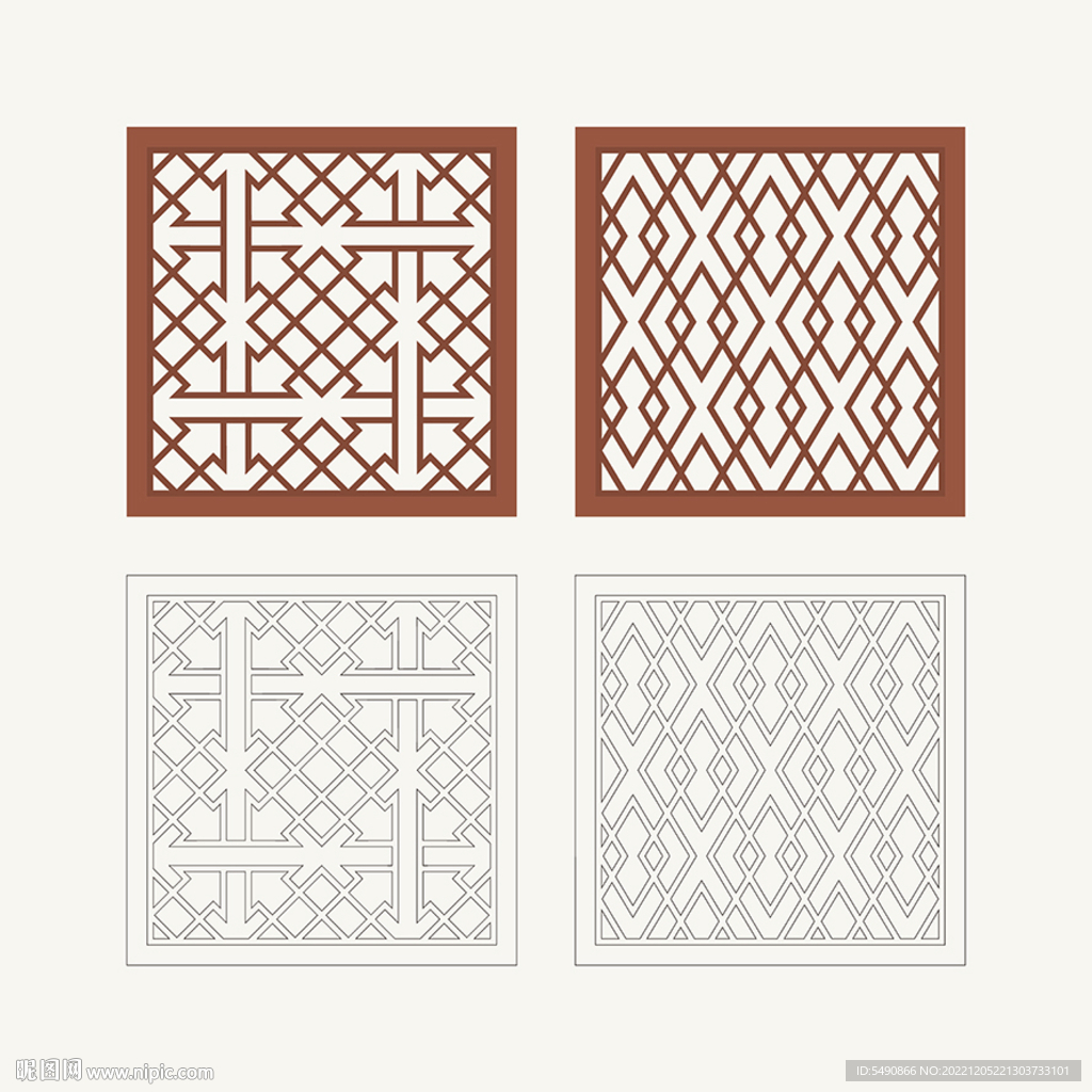 正方形窗花格 花窗 中式图案