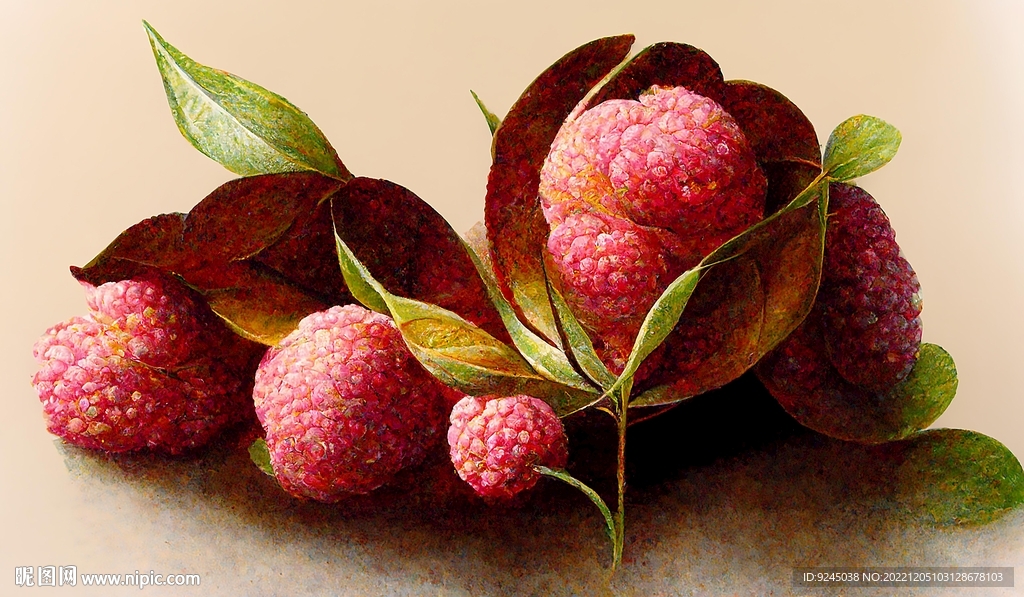 新中式手绘水果荔枝杨梅装饰画