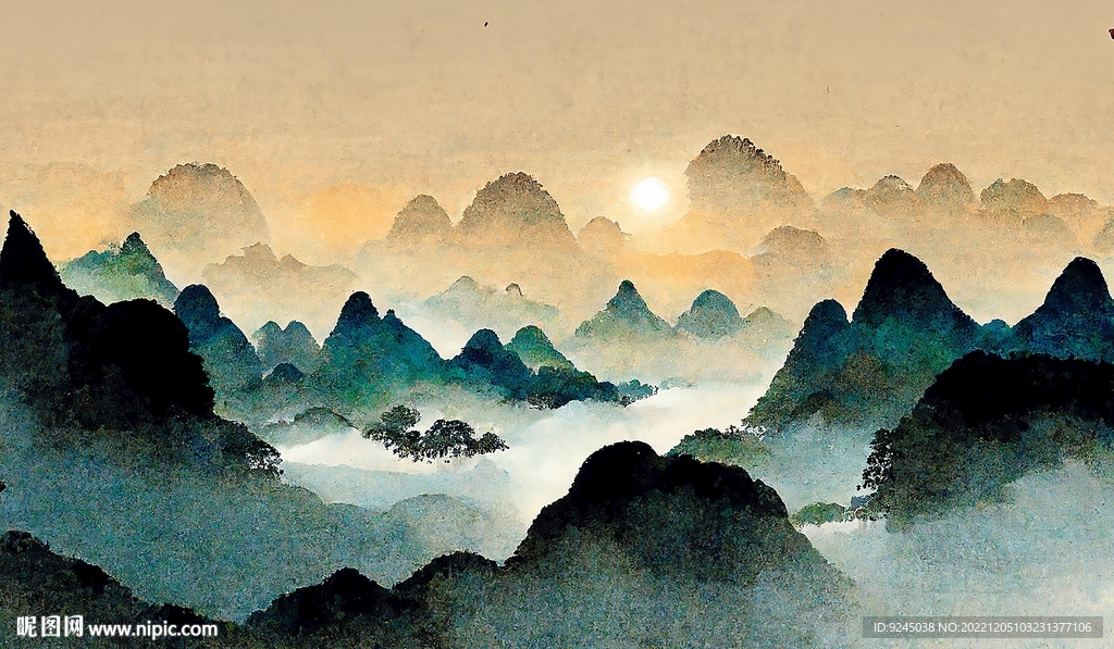 新中式现代轻奢禅意山水装饰画