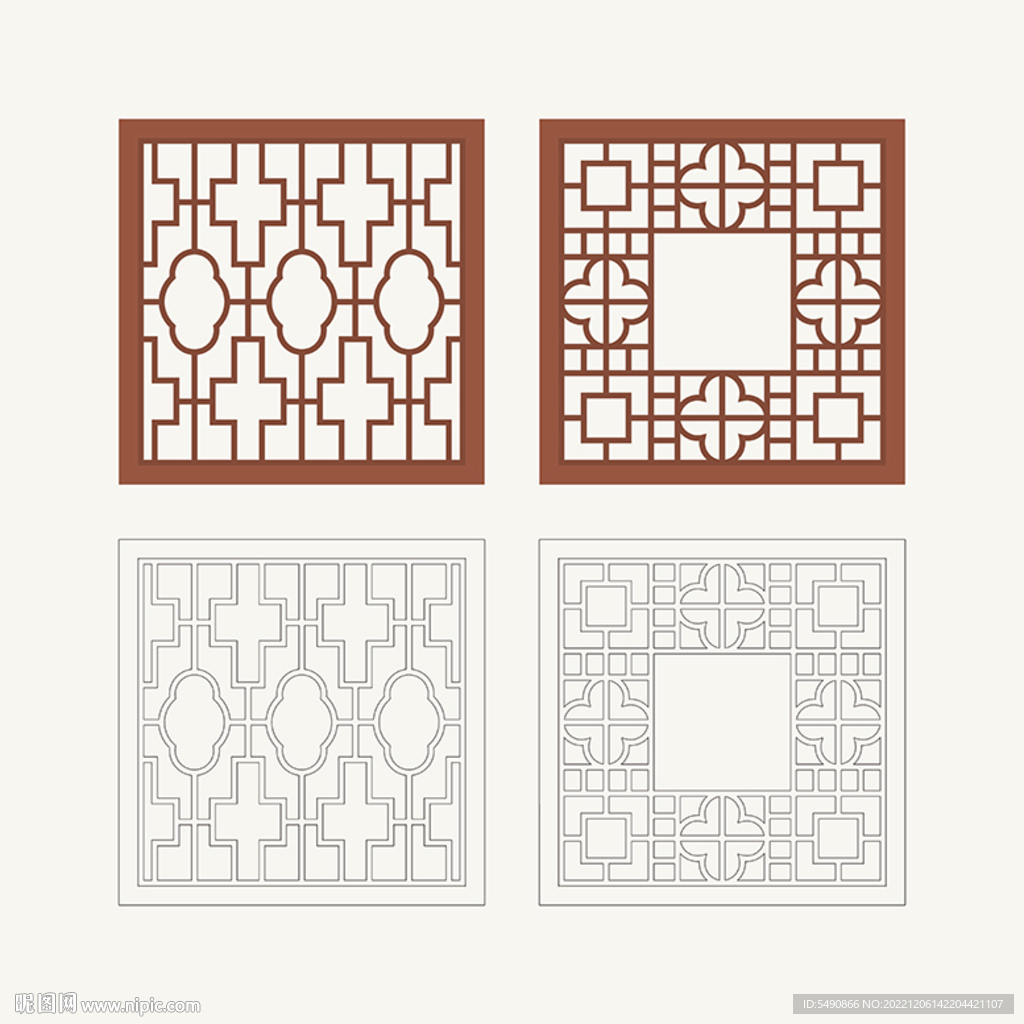 正方形窗花格 花窗 中式图案