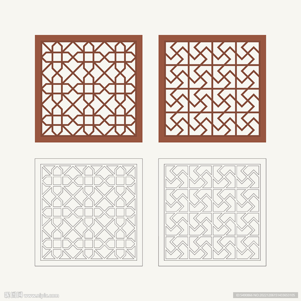 正方形窗花格 花窗 中式图案