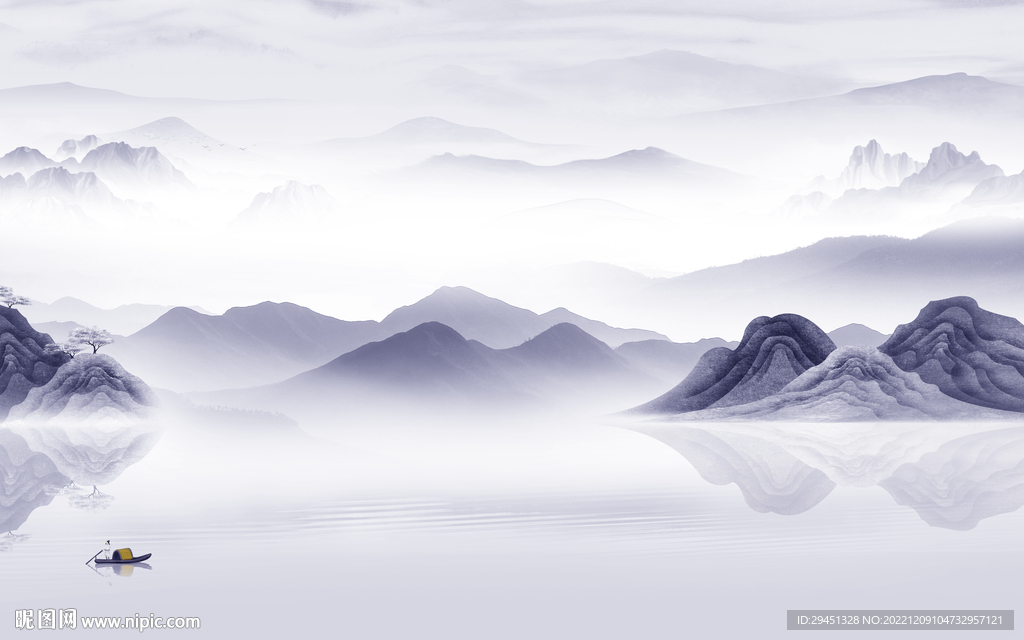 客厅 别墅山水墙画 tif分层