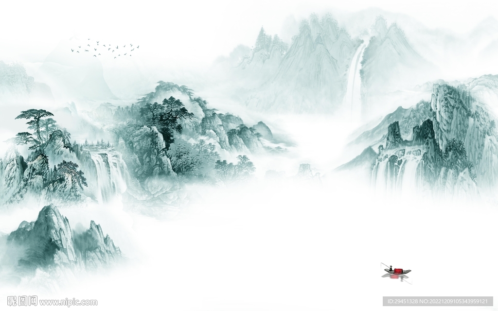 新款 别墅山水墙画 tif分层