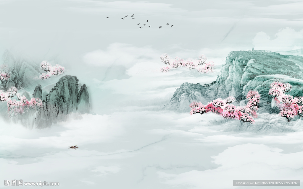 最新 别墅山水墙画 tif分层