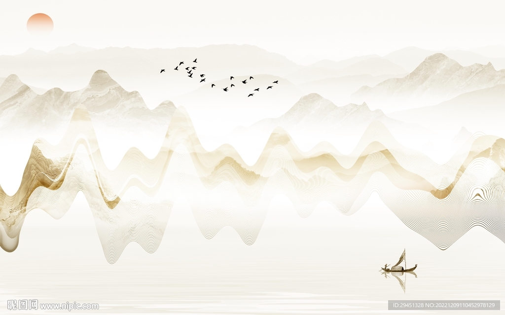 高清 别墅山水墙画 tif分层